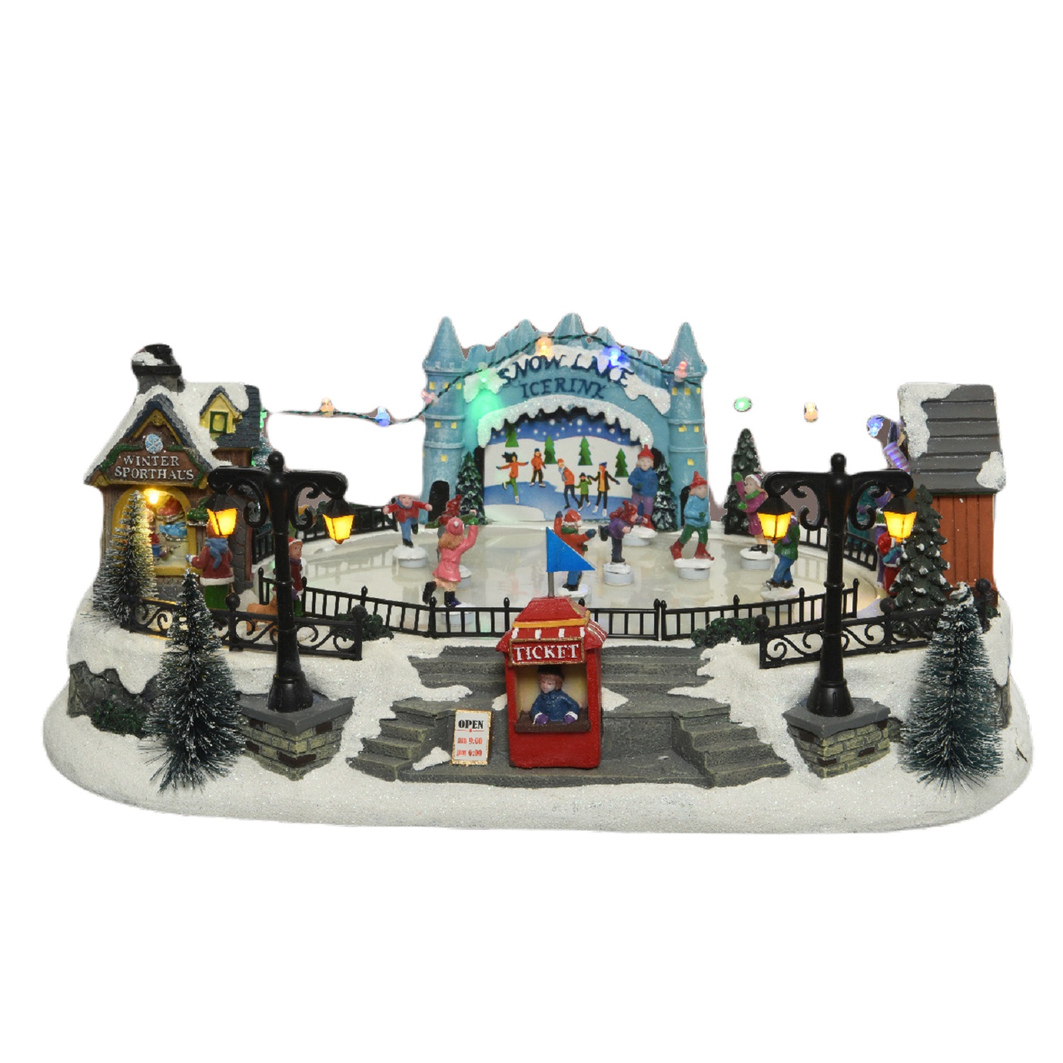 Декорация Деревня рождественская Каток музыкальная динамическая 28,5х41,5х16,5см кабель 1,8м 18LED разноцветная IP-20 indoor