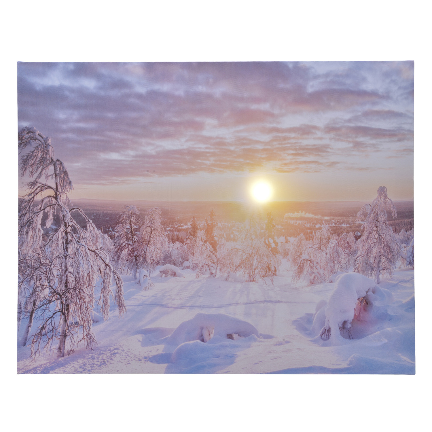 Декор Картина Зимний пейзаж 48х38см с мерцающим солнцем 2 батарейки АА 1диод LED indoor