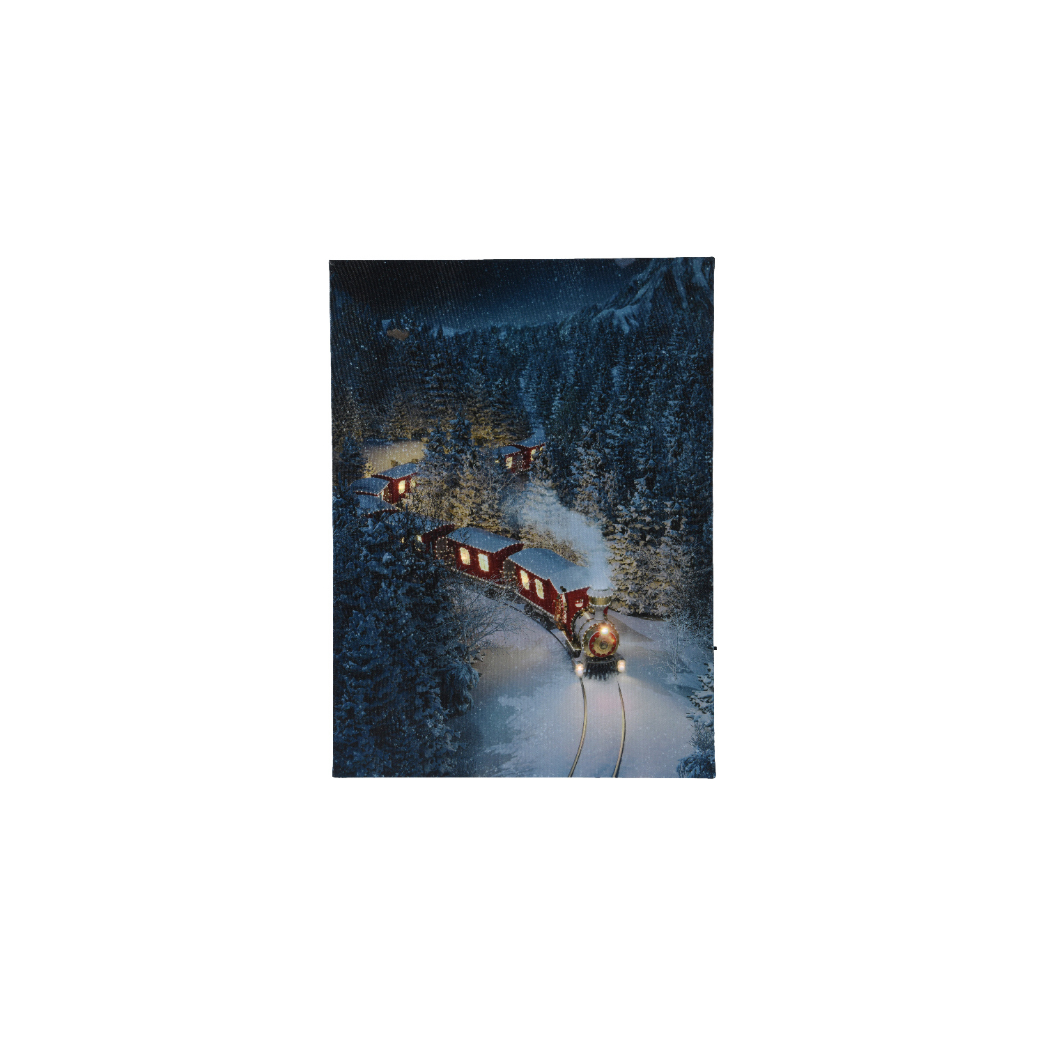 Декор Картина Поезд Санты в зимнем лесу 28х38см с огоньками 2 батарейки АА 6LED теплобелая IP-20 indoor