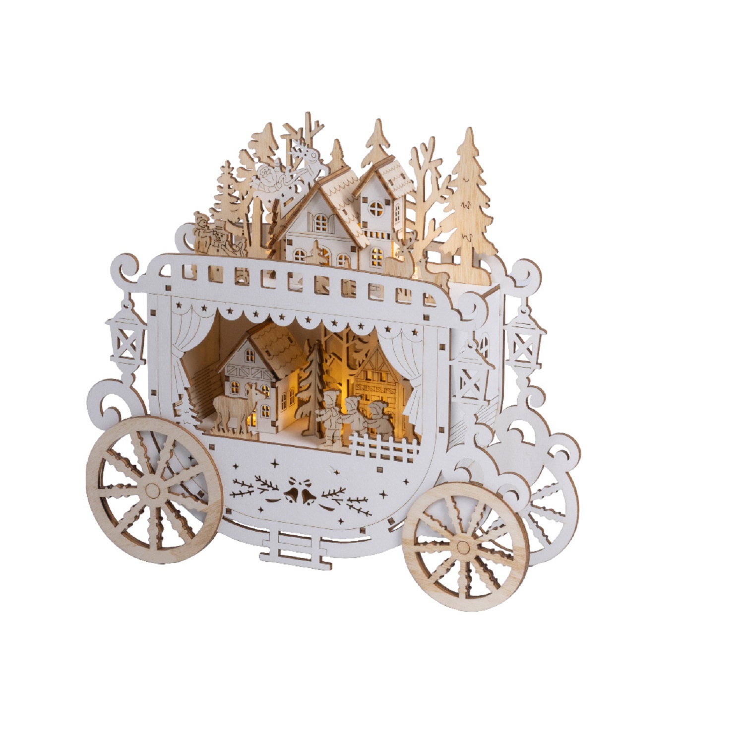 Декорация светодиодная Карета белая 23,5х24,8х8см 2 батарейки АА таймер 6/18ч 8LED MICRO теплая IP-20 indoor