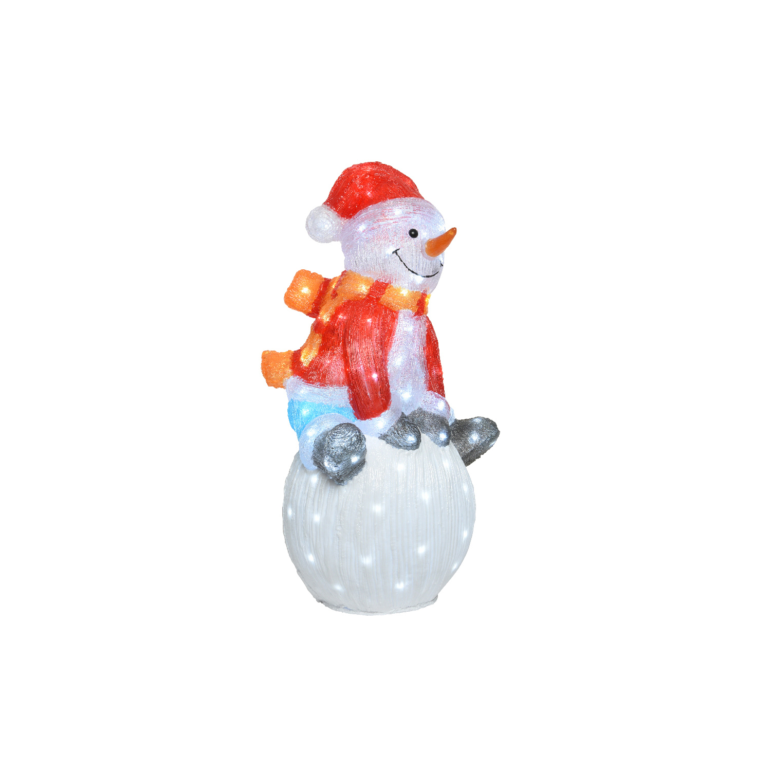 Декорация светодиод Снеговик в костюме Санты на снежном шаре таймер 8/16ч 33х40,5х70,5см кабель 5м 100LED холодная белая IP-44 outdoor
