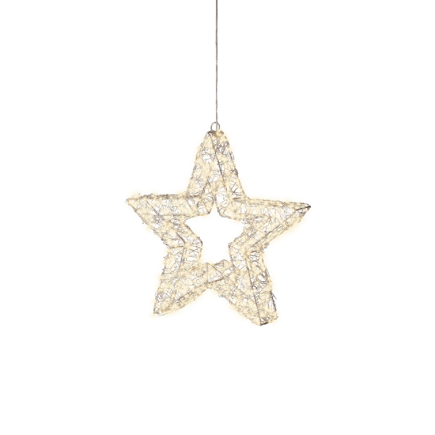 Декорация светодиодная Звезда 38х38х7см серебристая/теплобелая кабель серебристый 5м таймер 8/16ч 500LED  IP-44 indoor/outdoor