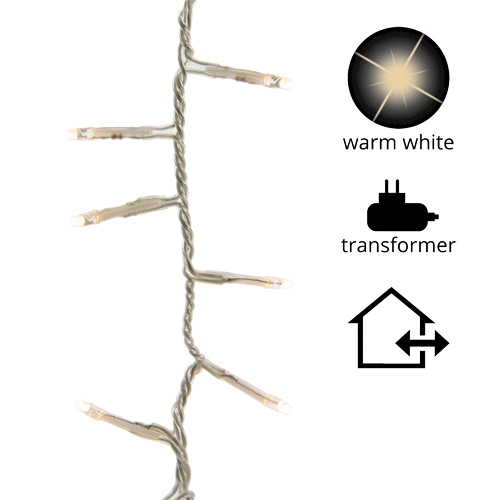 Гирлянда цепочка 11м теплобелая кабель прозрачный 5м 500диодов LED MICRO outdoor