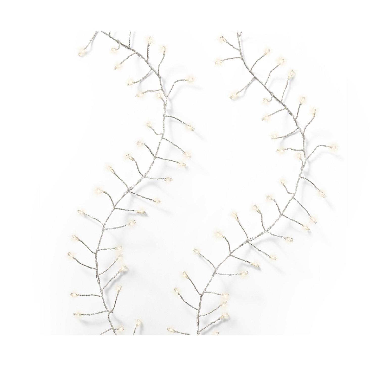 Гирлянда цепочка          2м теплобелая кабель серебристый с эффектом мерцания 8 функций 3 батарейки АА таймер 6/18ч 160 LED MICRO IP-44 indoor/outdoor