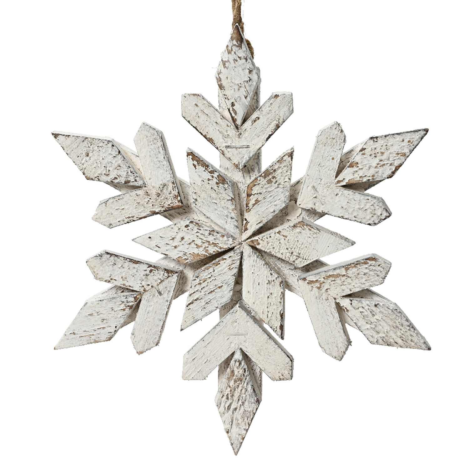Декор Снежинка дерево винтаж белая d19см