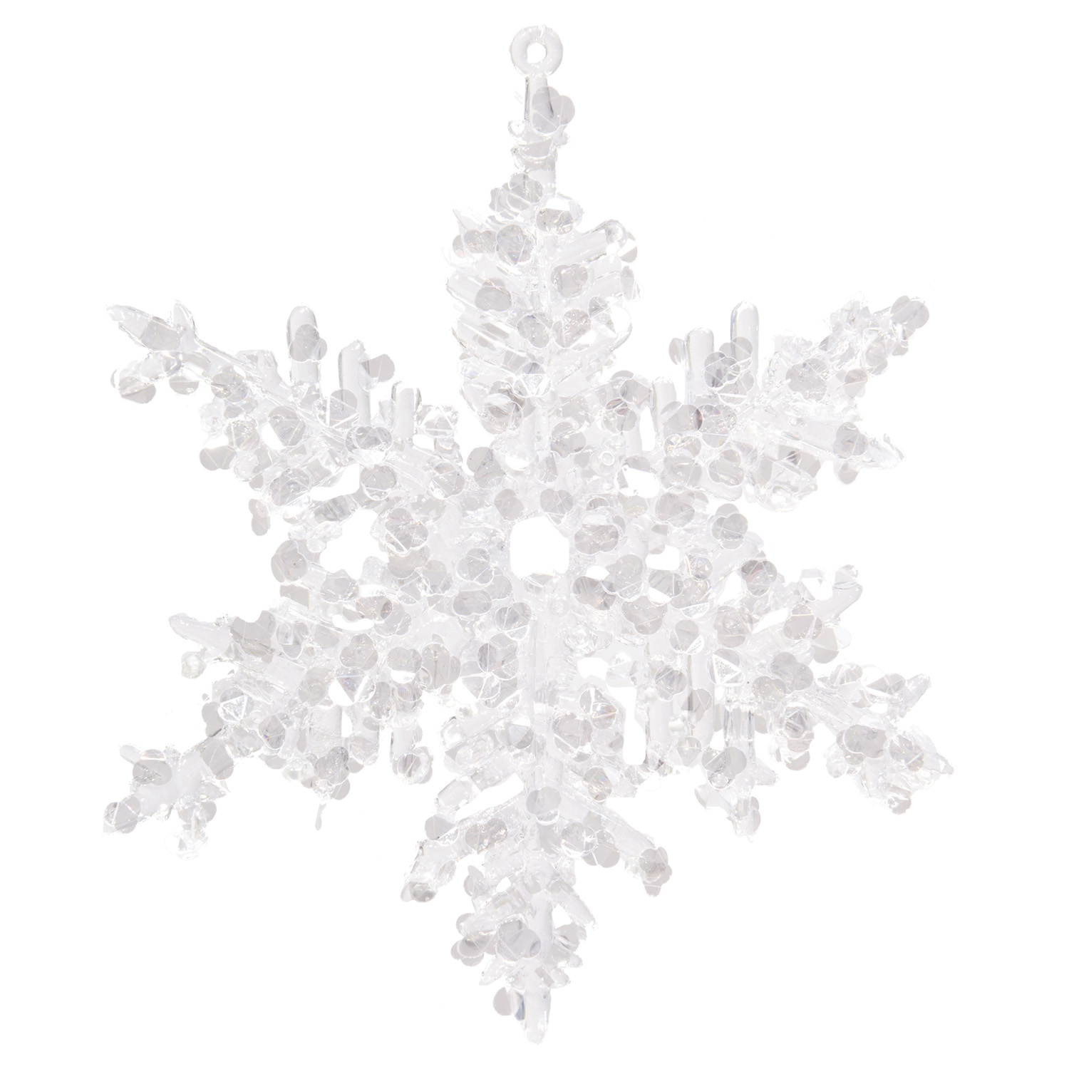 Декор Снежинка из акрила прозрачная с блестками d20см