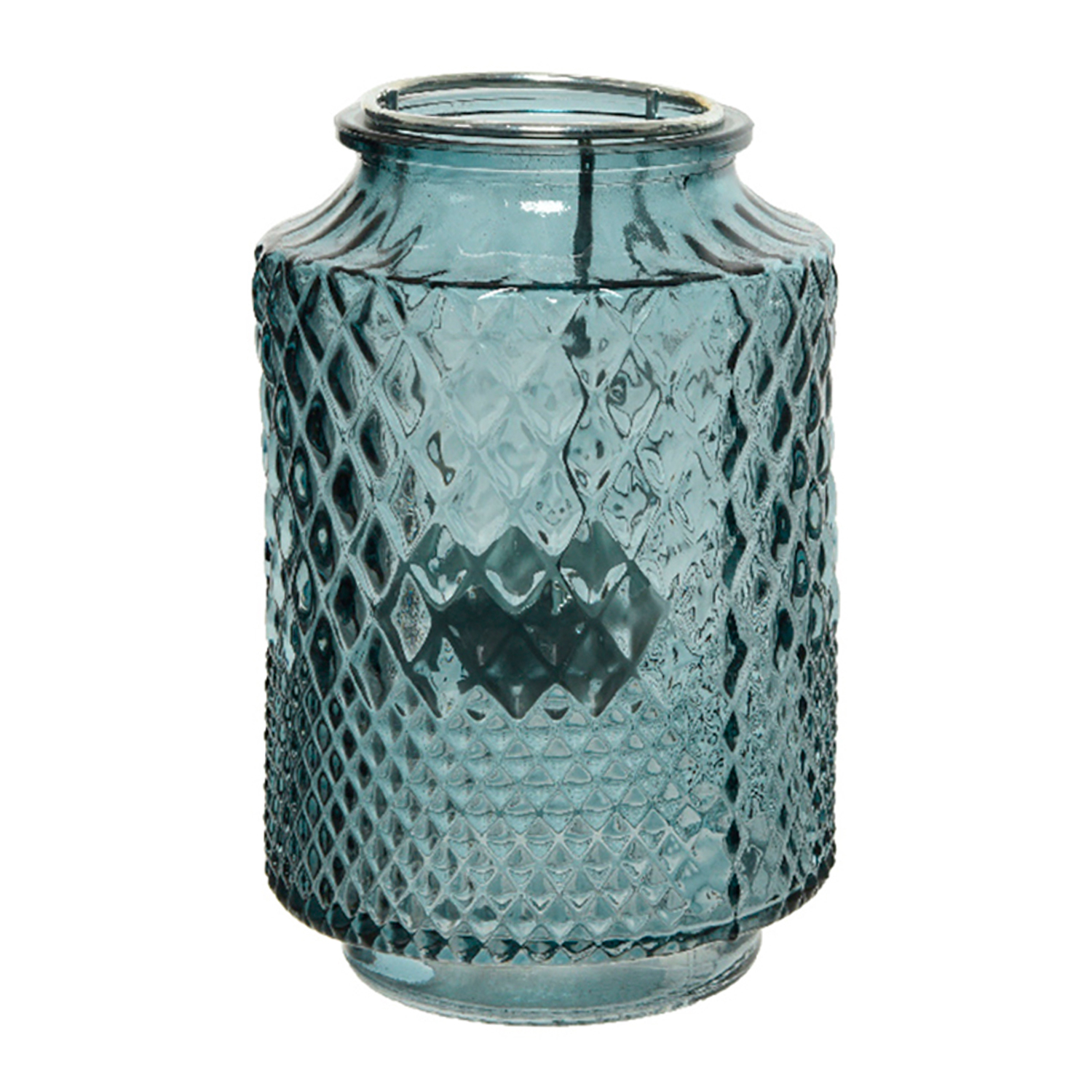 Подсвечник стекло рельеф синий с держателем для чайной свечи d9,5х14,5см
