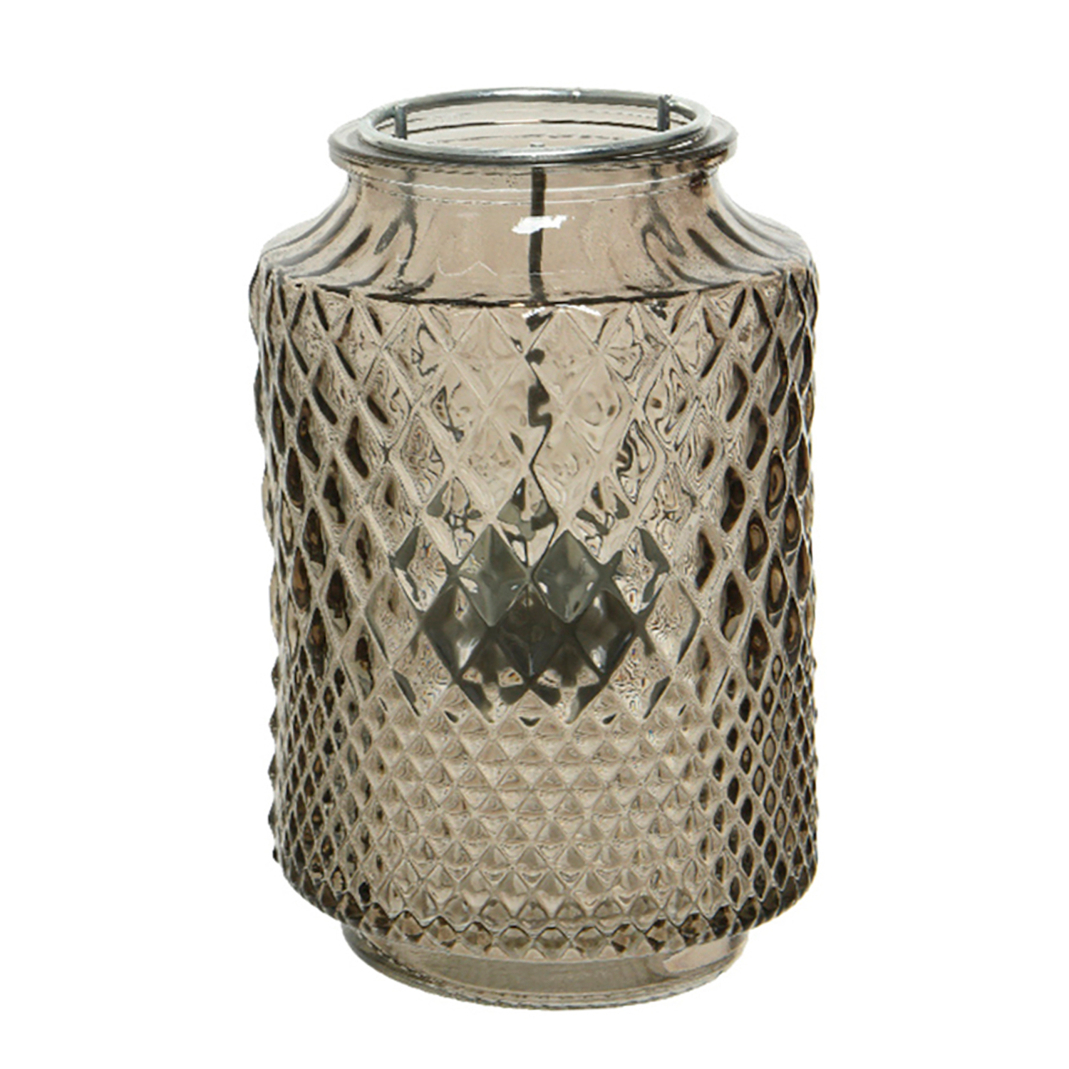 Подсвечник стекло рельеф серый с держателем для чайной свечи d9,5х14,5см