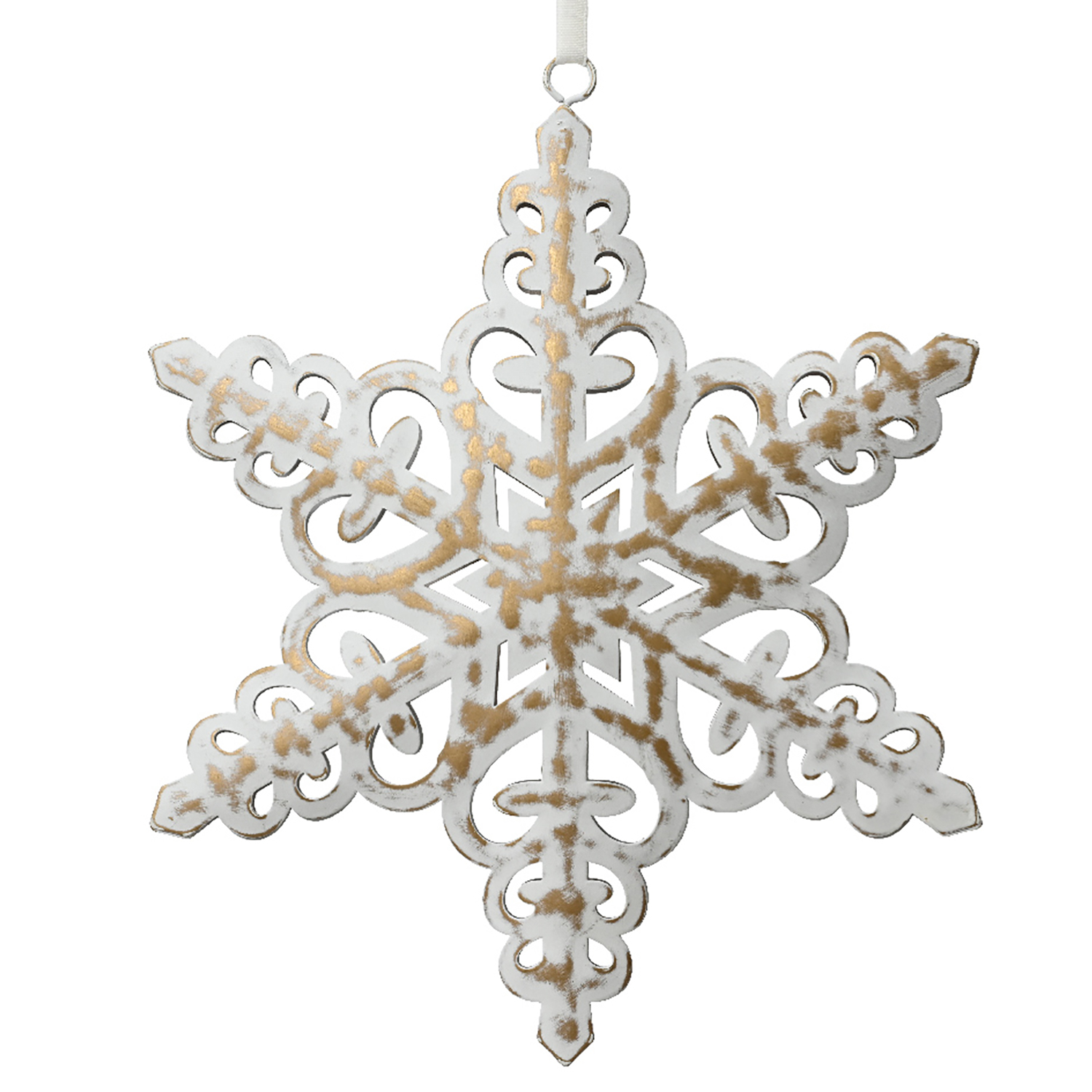 Декор Снежинка винтаж золотисто-белая d23,5см