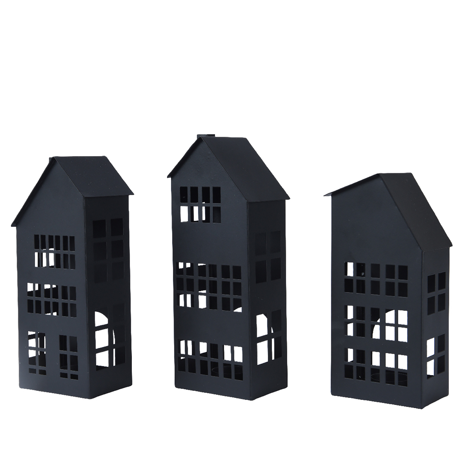 Подсвечник-светильник Здание с окнами черный для чайной свечи 10,5х8х25см 3 в ассорт indoor