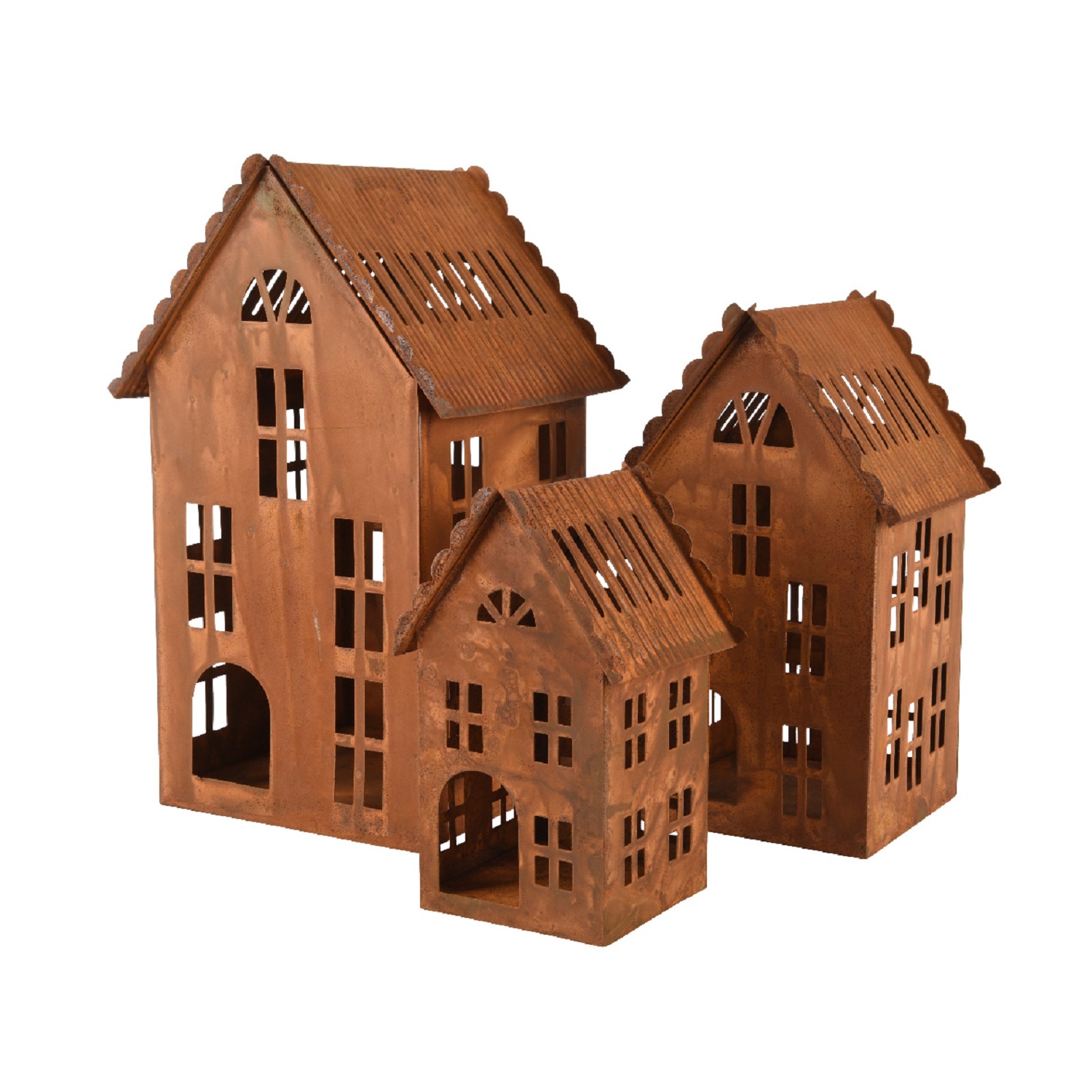 Декорация Домик фонарь 22х19х36см коричневый 3шт/уп