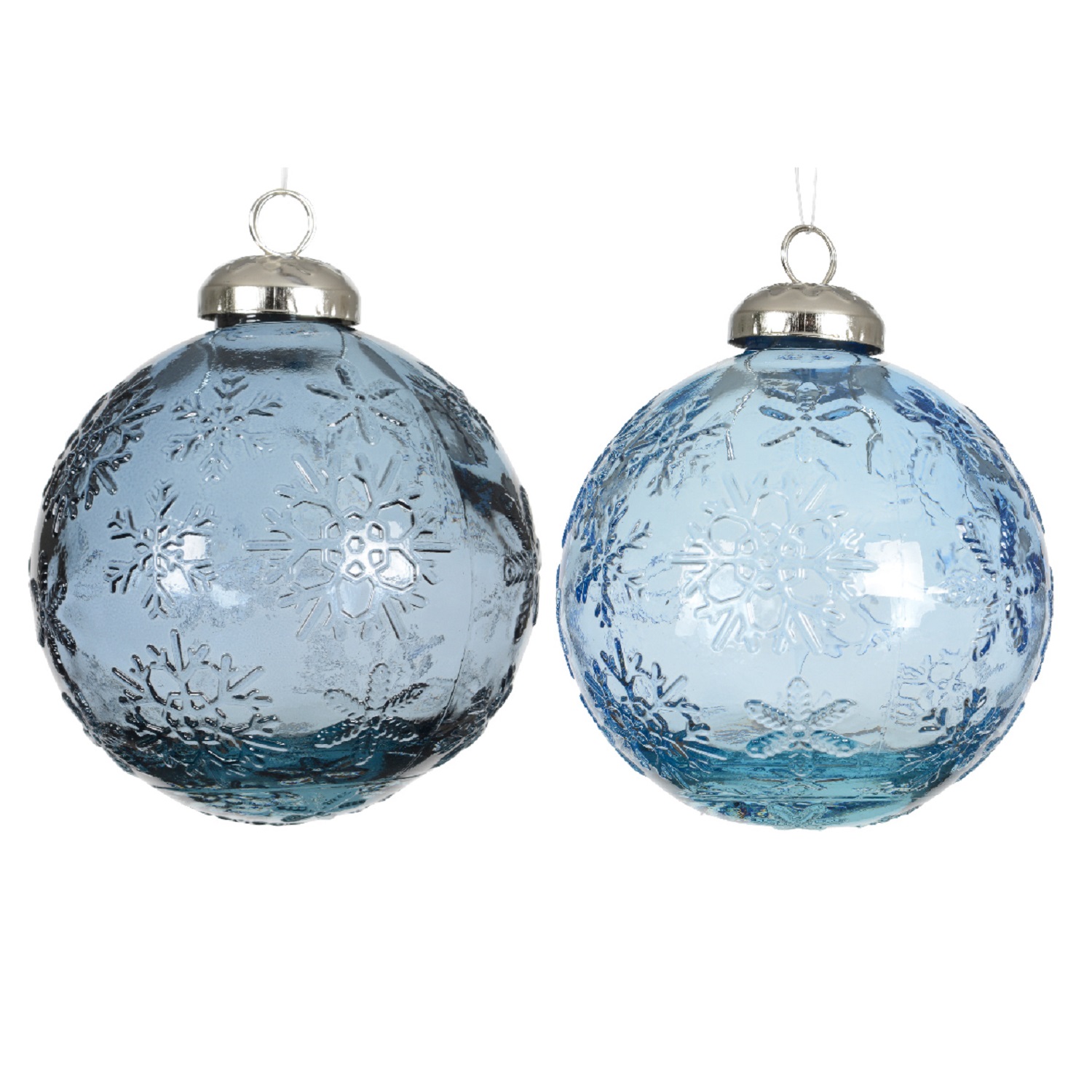 Шар стекло синий/голубой прозрачный со снежинкой d10см 2 в ассорт