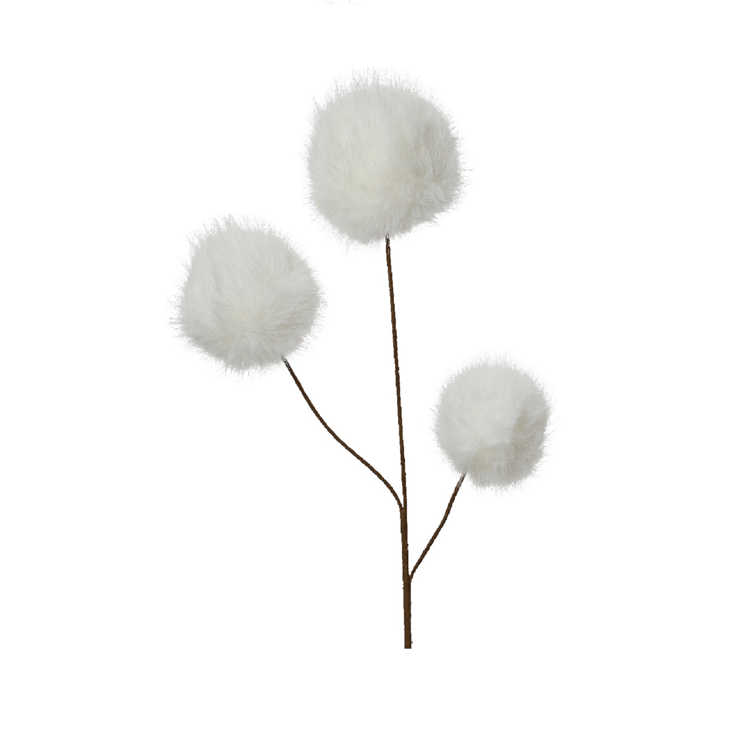 Декор Веточка белая с пушистыми шариками 70см