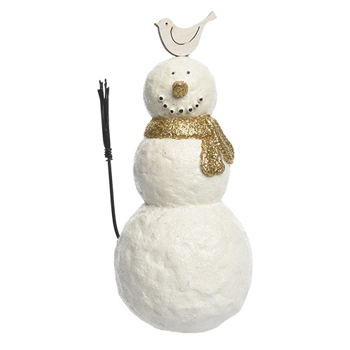 Декор Снеговик 12см белый с золотым шарфом