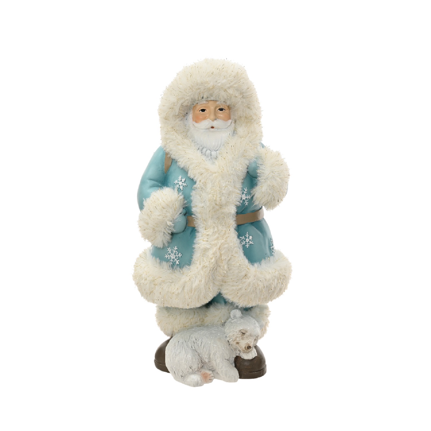 Декор Санта в белоголубой шубе  белым медвежонком 32х16х15см