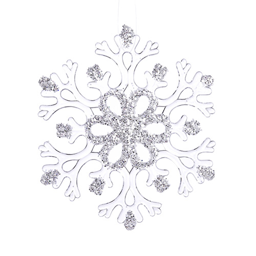 Декор Снежинка с блестками 15см прозрачная