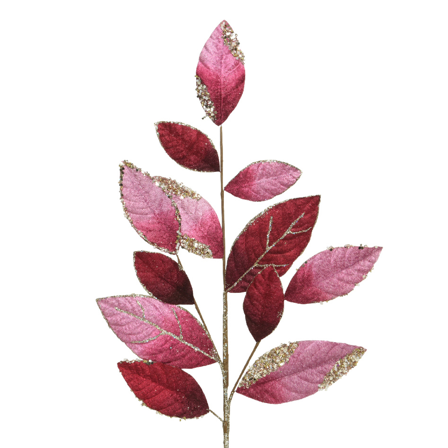 Веточка декоративная с листьями красная 75см