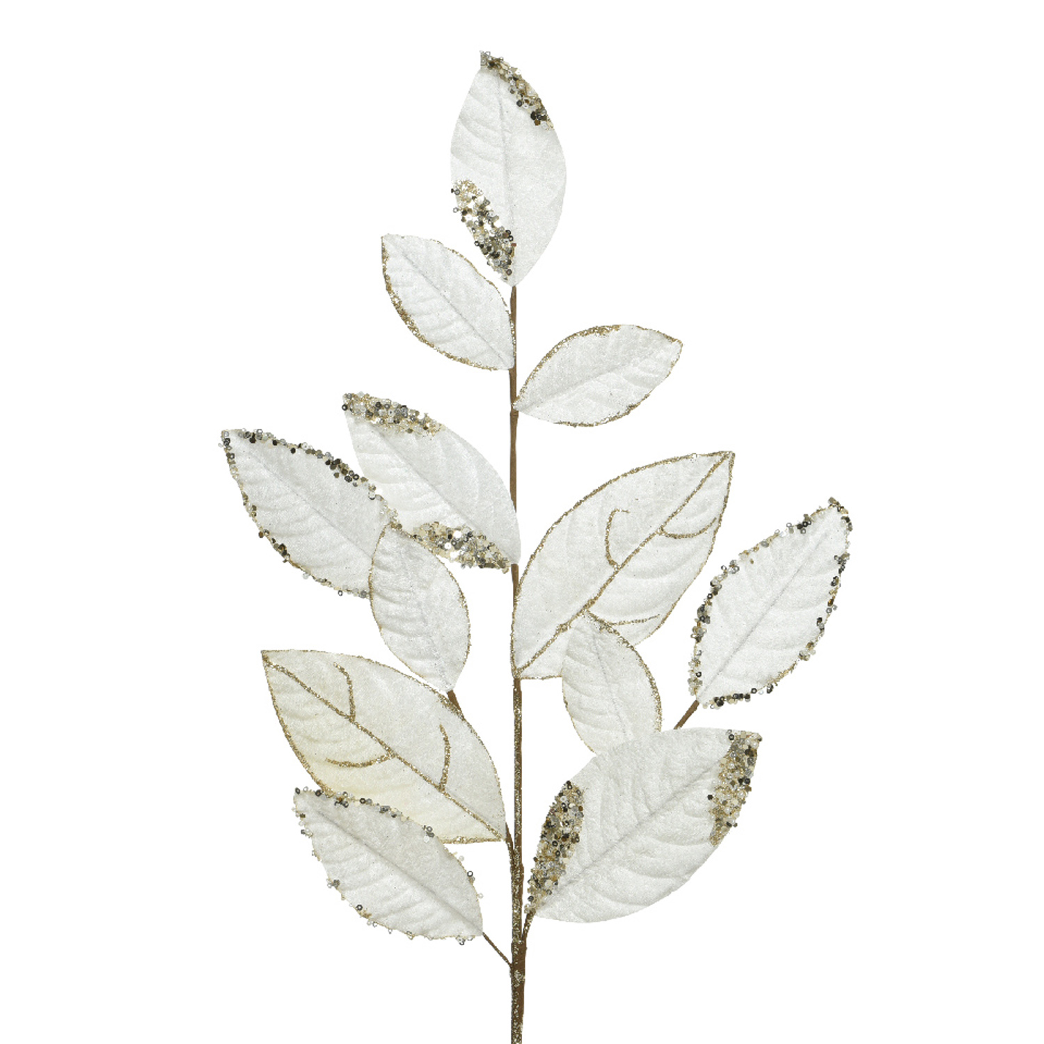Веточка декоративная с листьями белая 75см