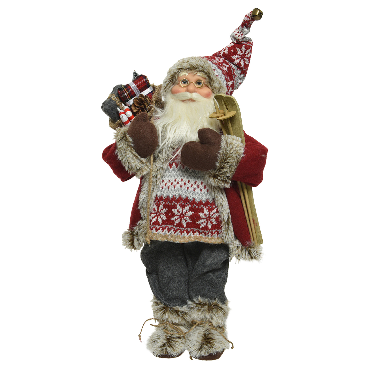 Декорация Дед Мороз  30см лыжник в красном свитере