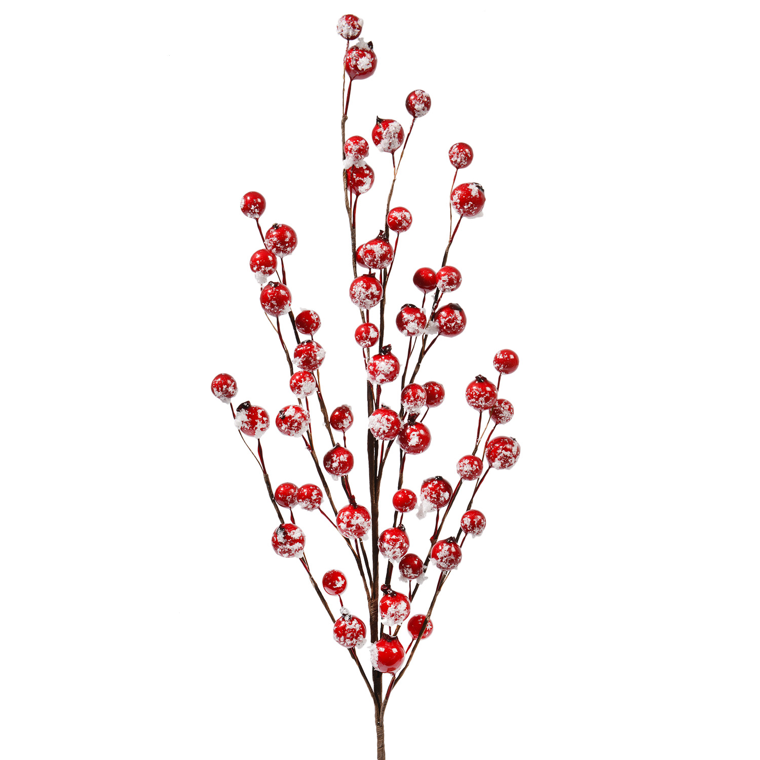 Декорация Веточка  55см c красными ягодами с блеском и снегом ВПС
