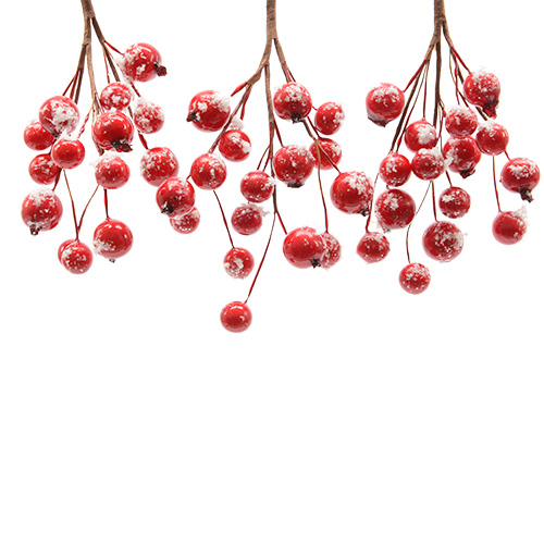 Декор Веточка с красными заснеженными ягодами 15см 3шт/уп
