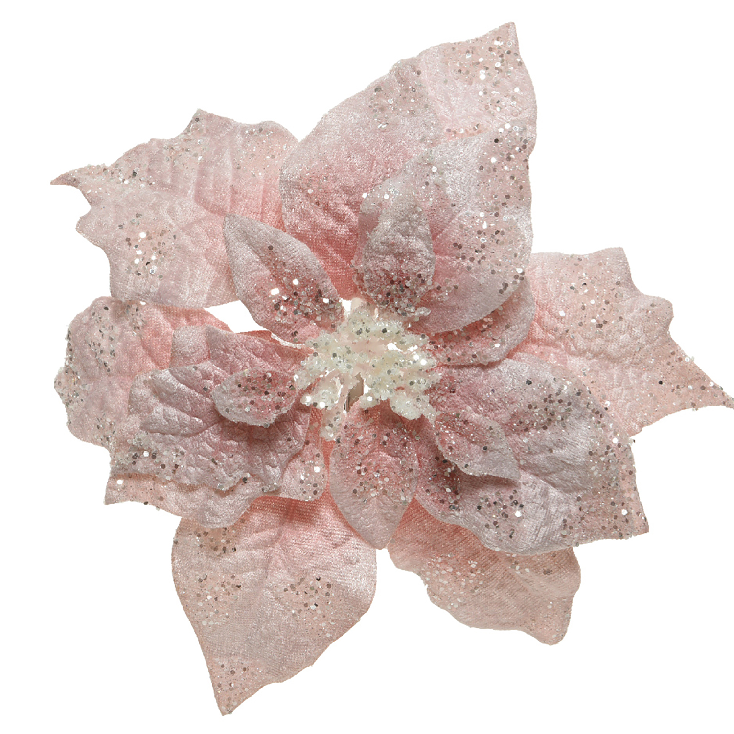 Декор Пуансеттия розовая с блёстками на клипсе d26х7см