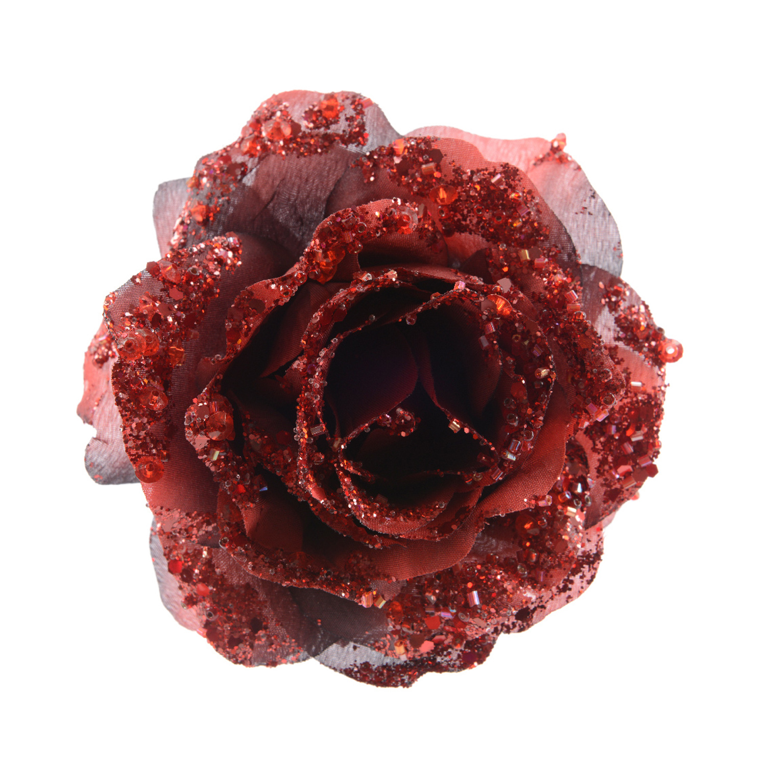 Декор Роза бордовая с блеском  d14см