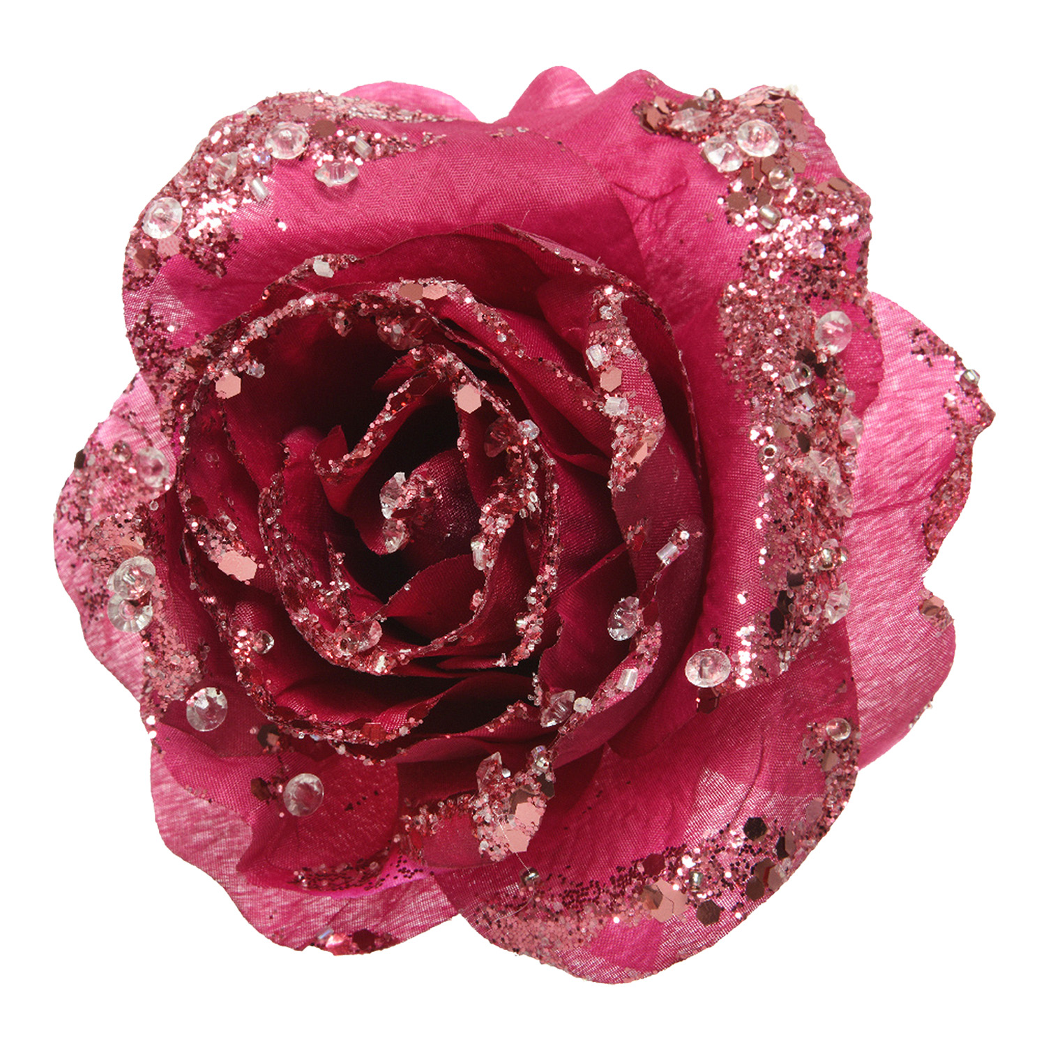Декор Роза цвет магнолии с блеском на клипсе d 14см