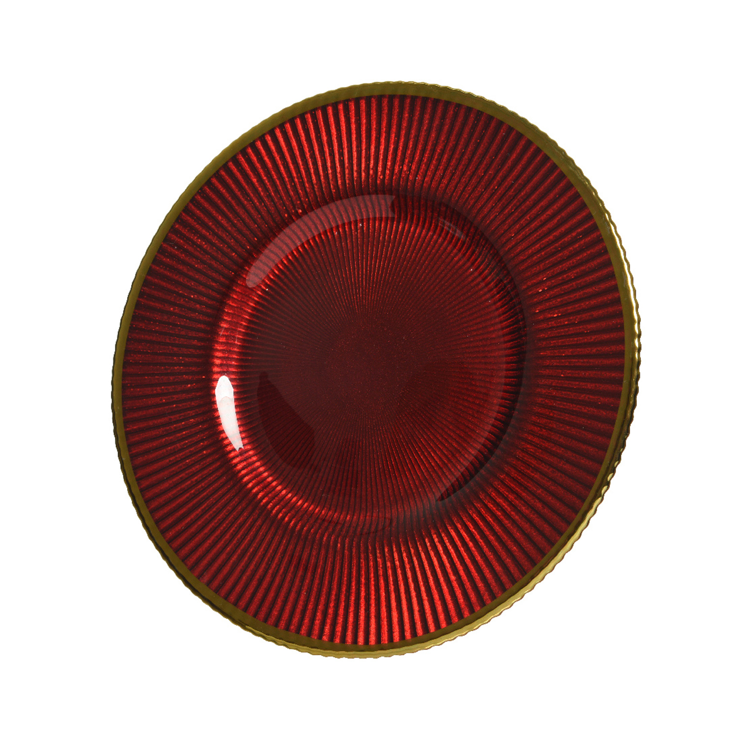 Тарелка декоративная стекло красная с золотой каемочкой d26см