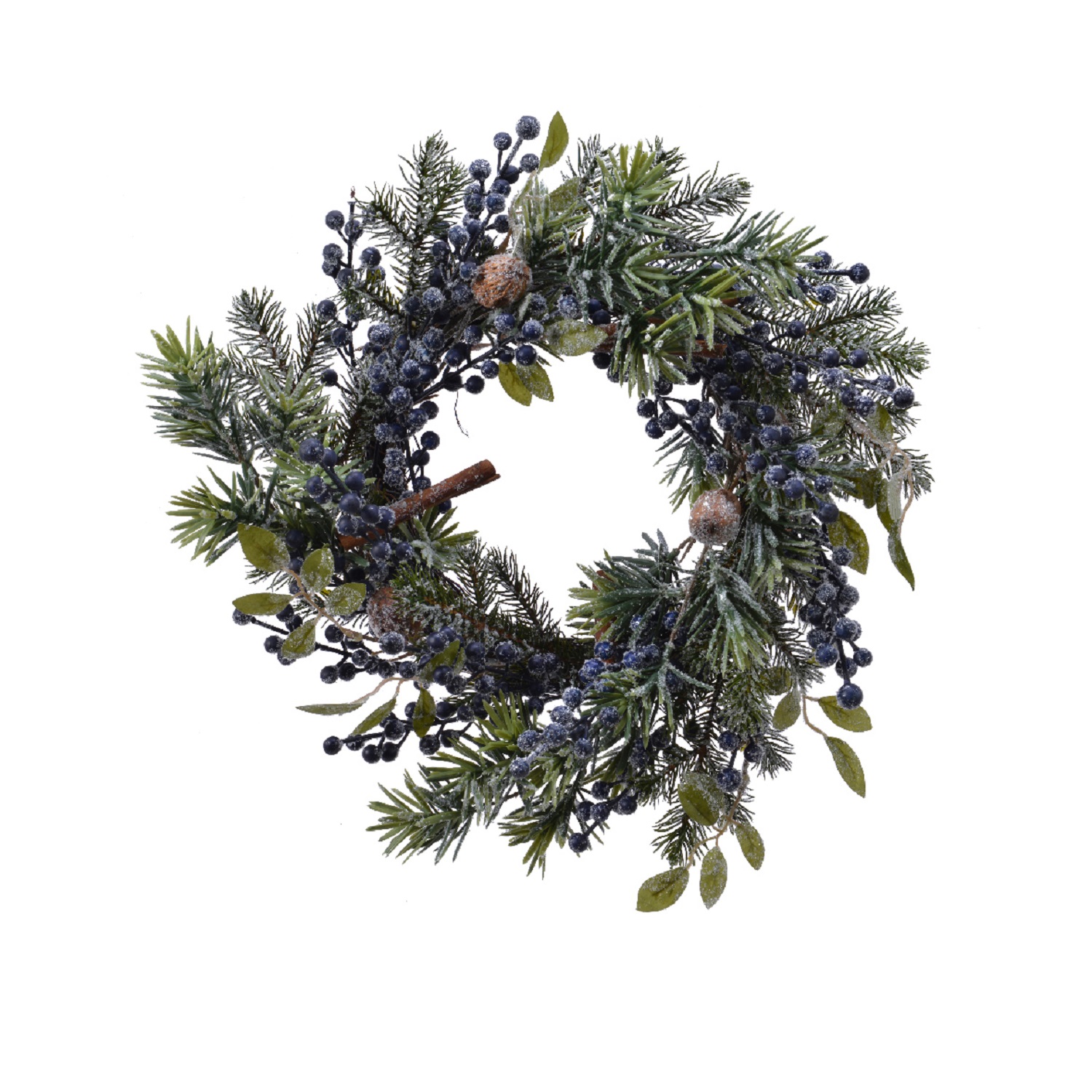 Венок еловый  d40см зелено-голубой с синими ягодами