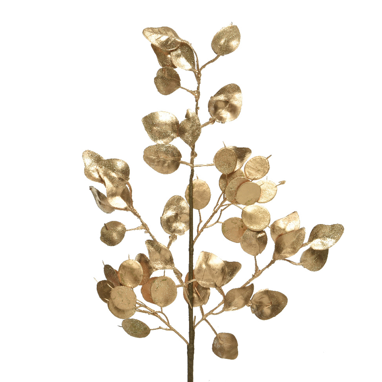 Декорация Веточка  65см с листьями золотая с блеском