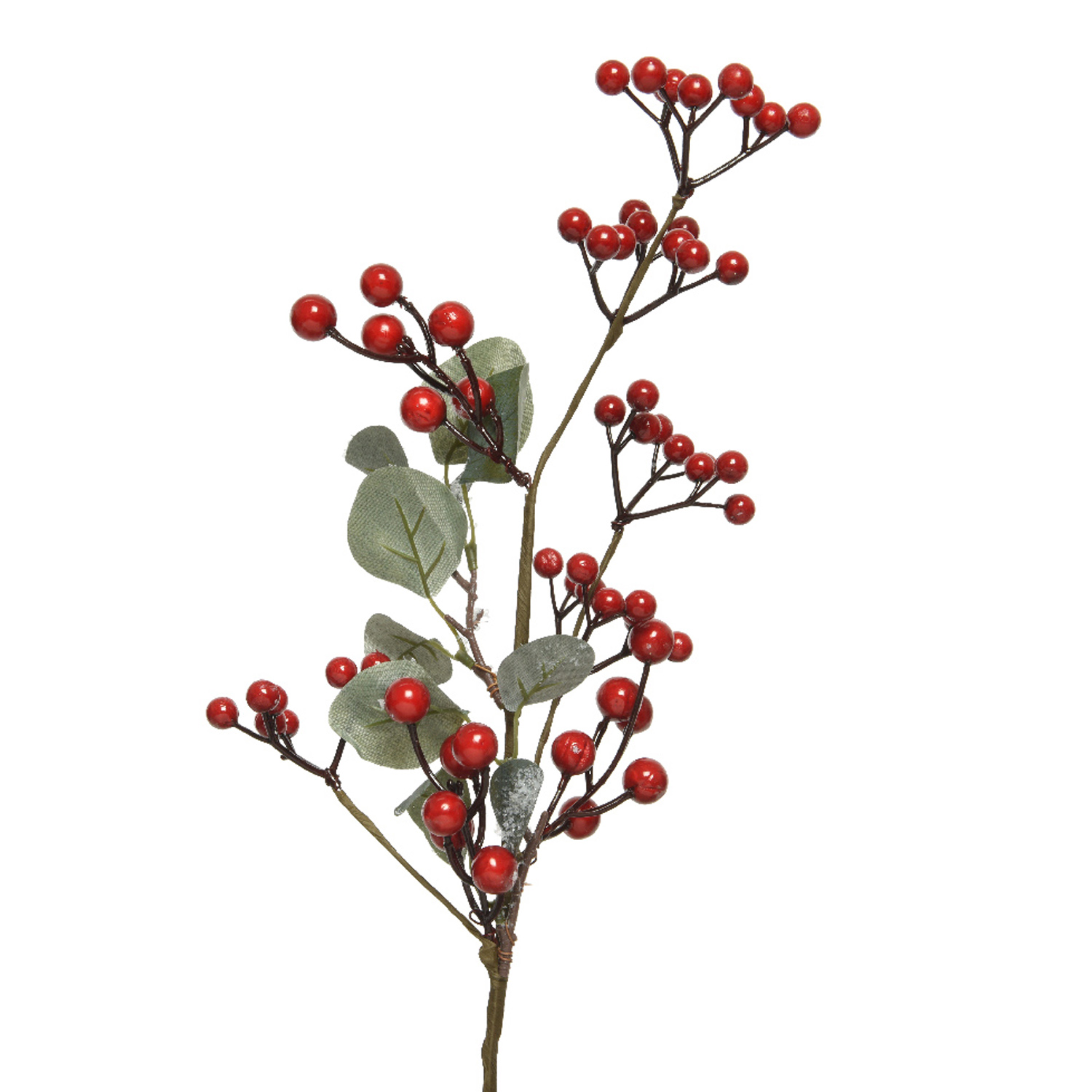 Декорация Веточка  65см с листьями и красными ягодами