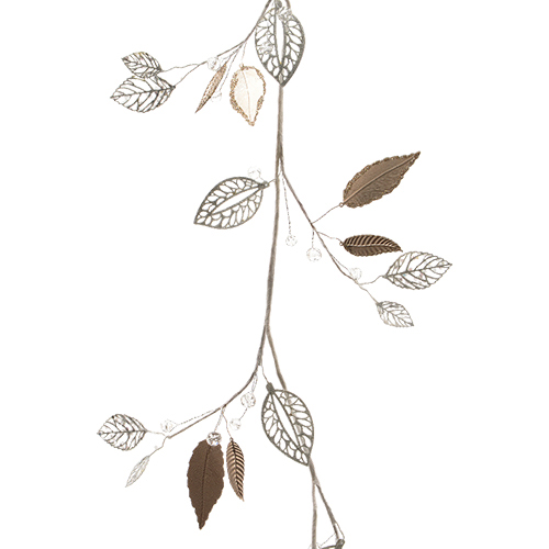Декор Веточка с листьями металлич  бел/перламутр  130см