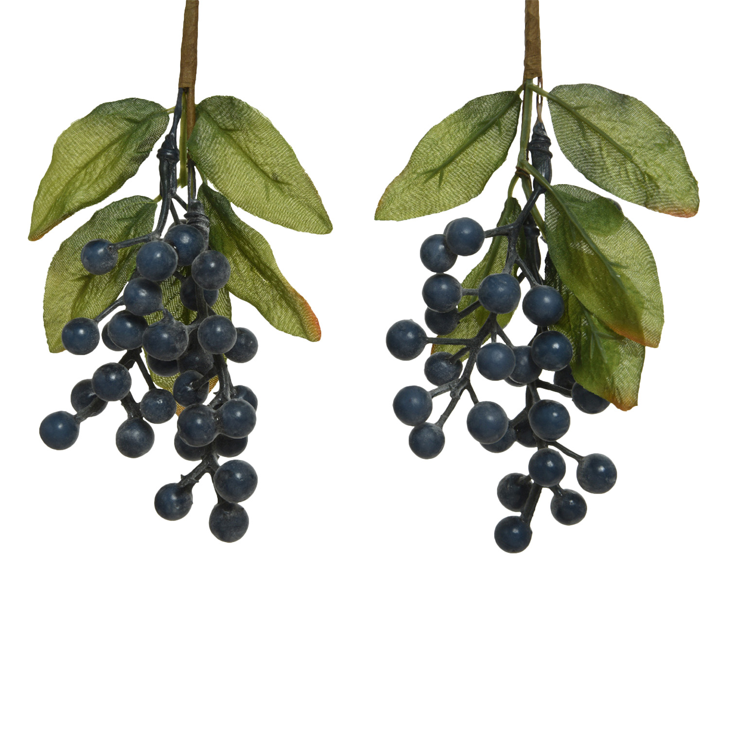 Декор Веточка с листьями и синими ягодами 22см 2шт/уп