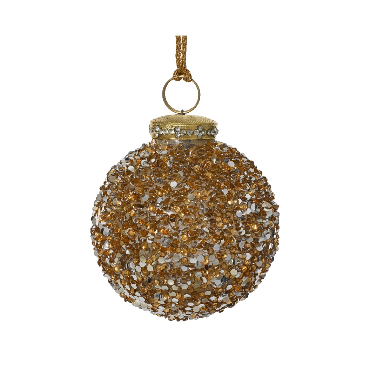 Шар стекло с золотыми бусинами d10см