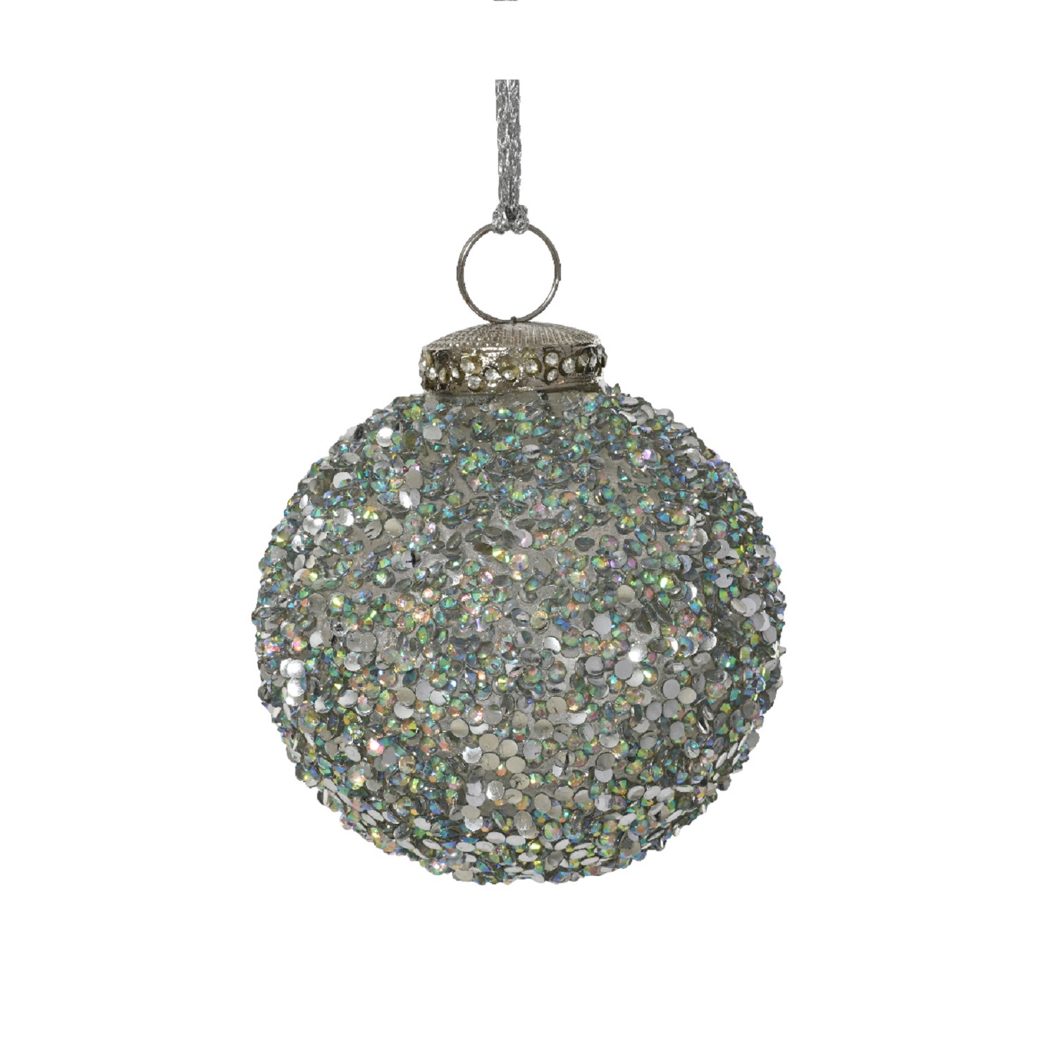 Шар стекло с серебристыми бусинами d12см