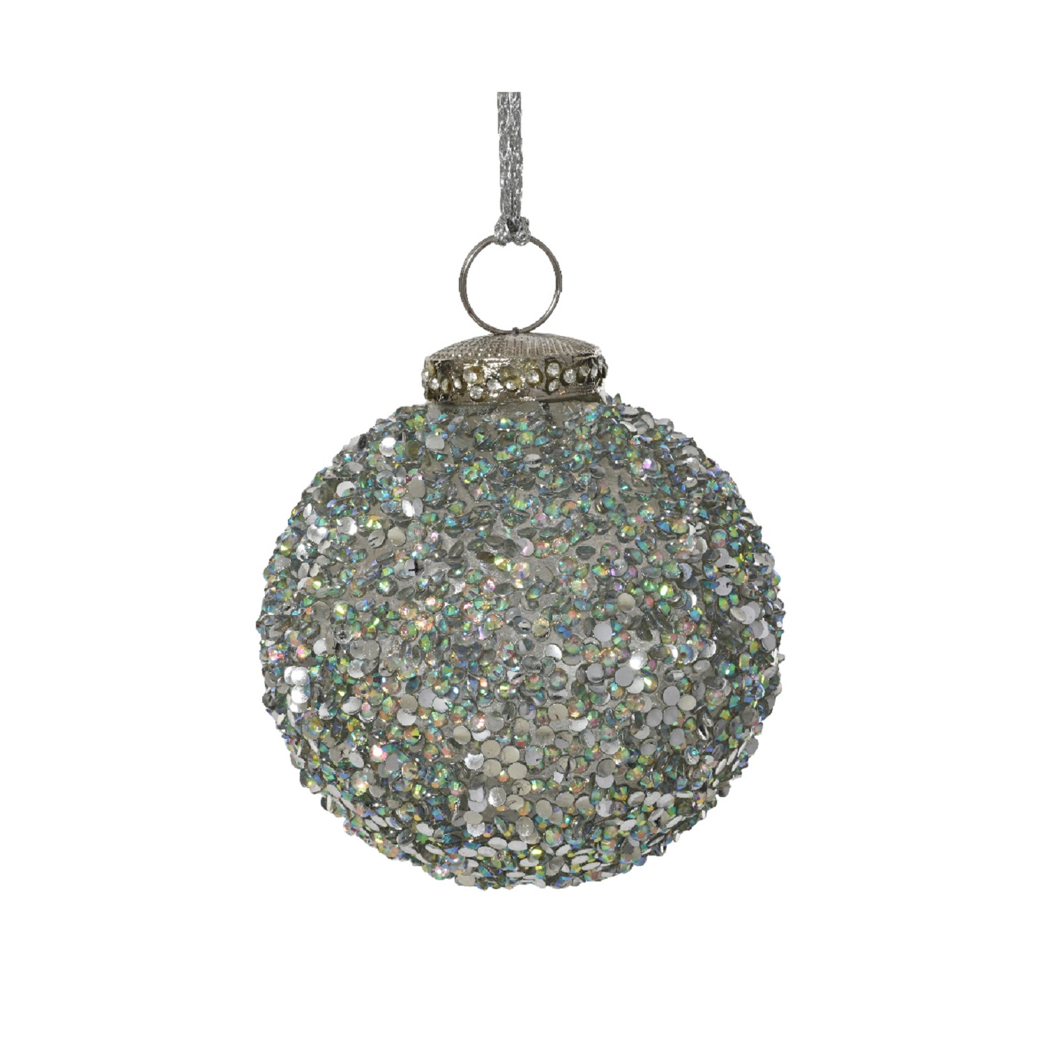 Шар стекло с серебристыми бусинами d10см