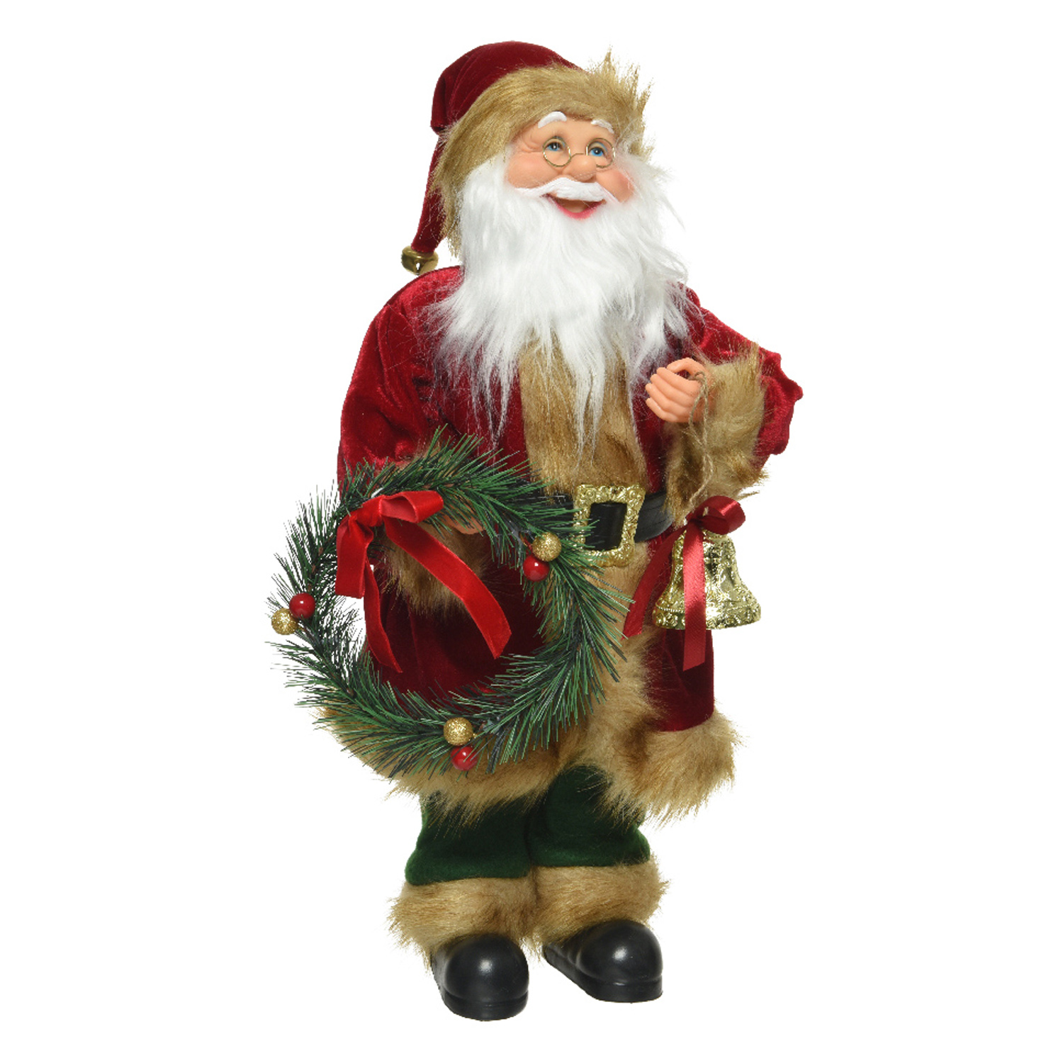 Декорация Дед Мороз 45см в красном  с венком и колокольчиком