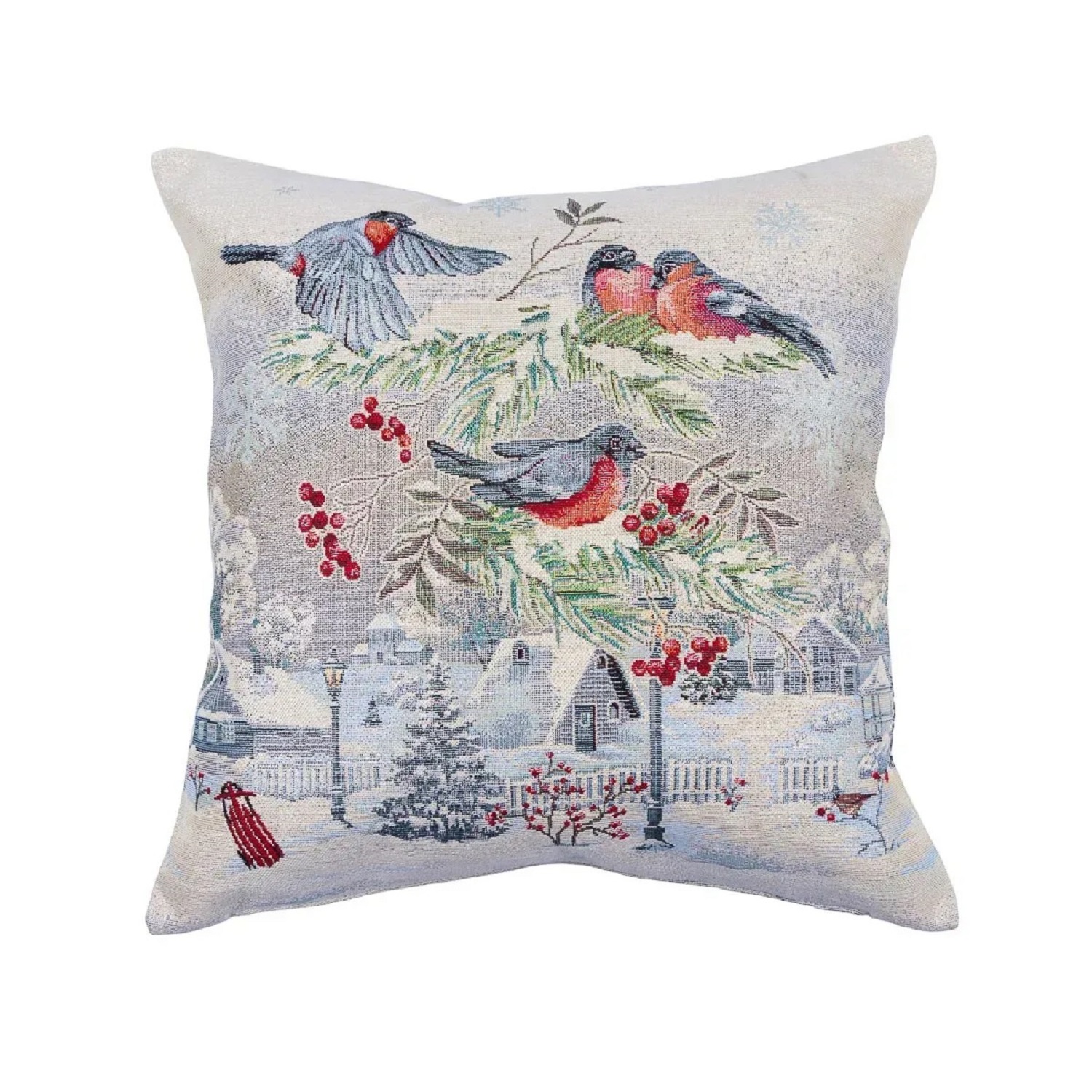 Наволочка Рождественские весточки 45х45см гобелен с серебристым люрексом KISS1254B