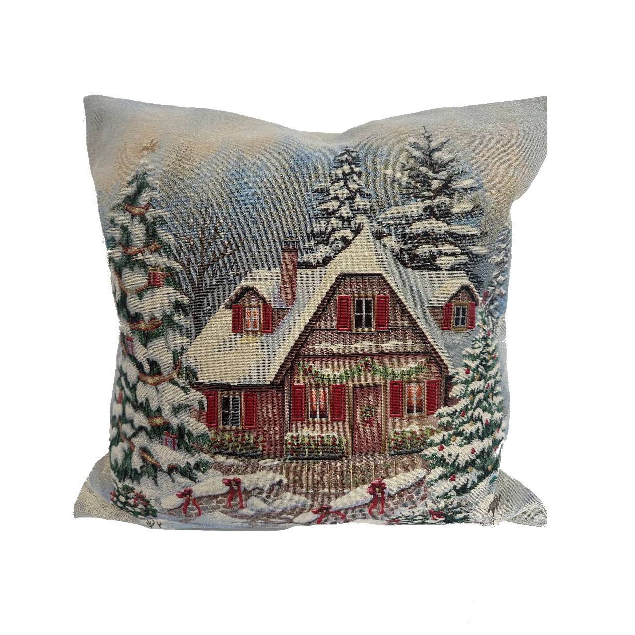Наволочка Домик в лесу 45х45см гобелен с золотистым люрексом KISS1376C