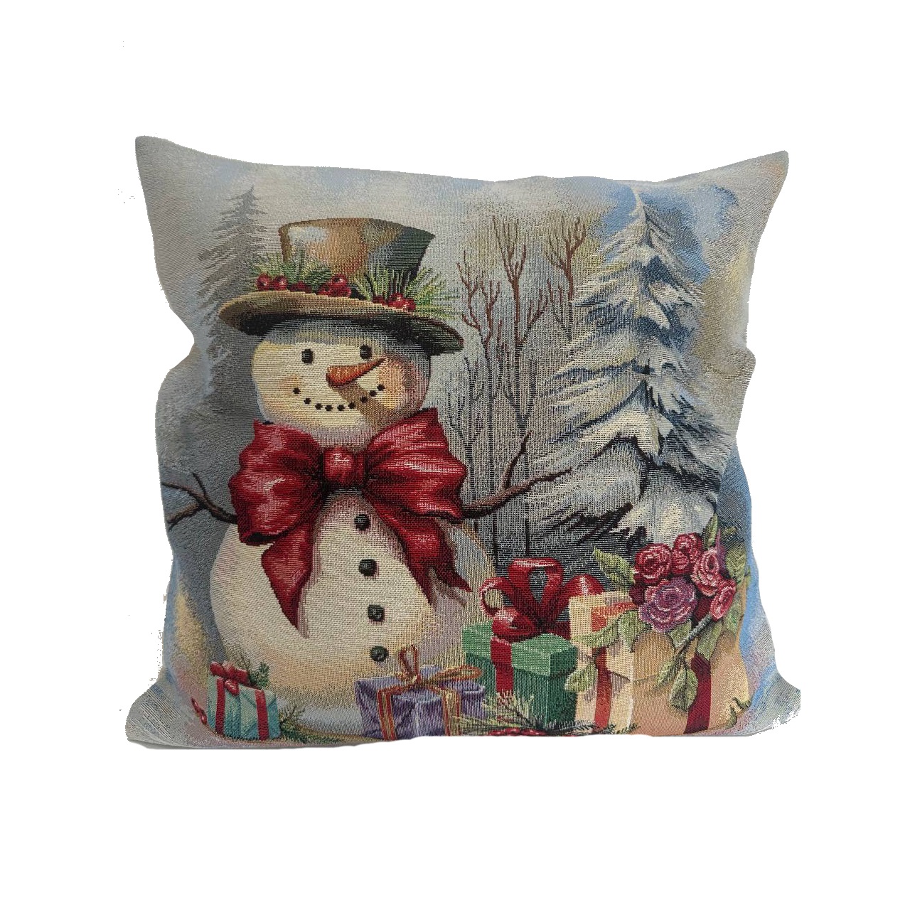 Наволочка Снеговик в шляпе 45х45см гобелен с золотистым люрексом KISS1376B