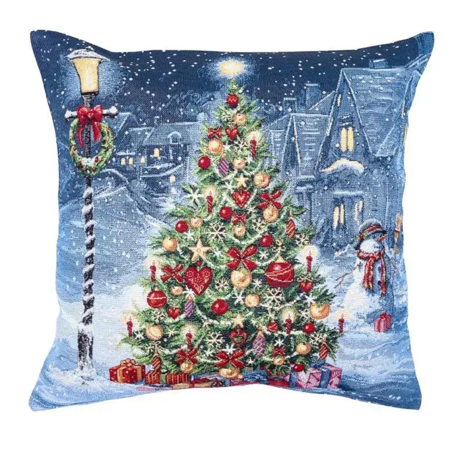 Наволочка Елочка у фонаря 45х45см гобелен с серебристым люрексом ARES-NV
