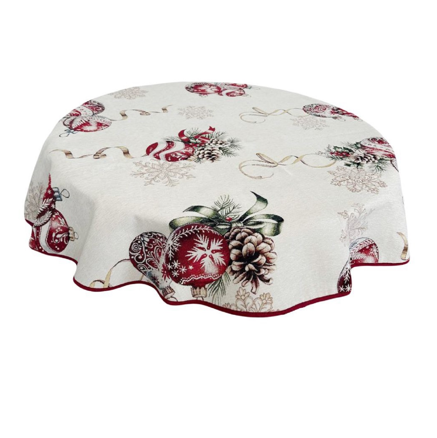 Скатерть Новогодние игрушки d240см гобелен с микрофиброй и с золотистым люрексом ALLOVER34278-240D