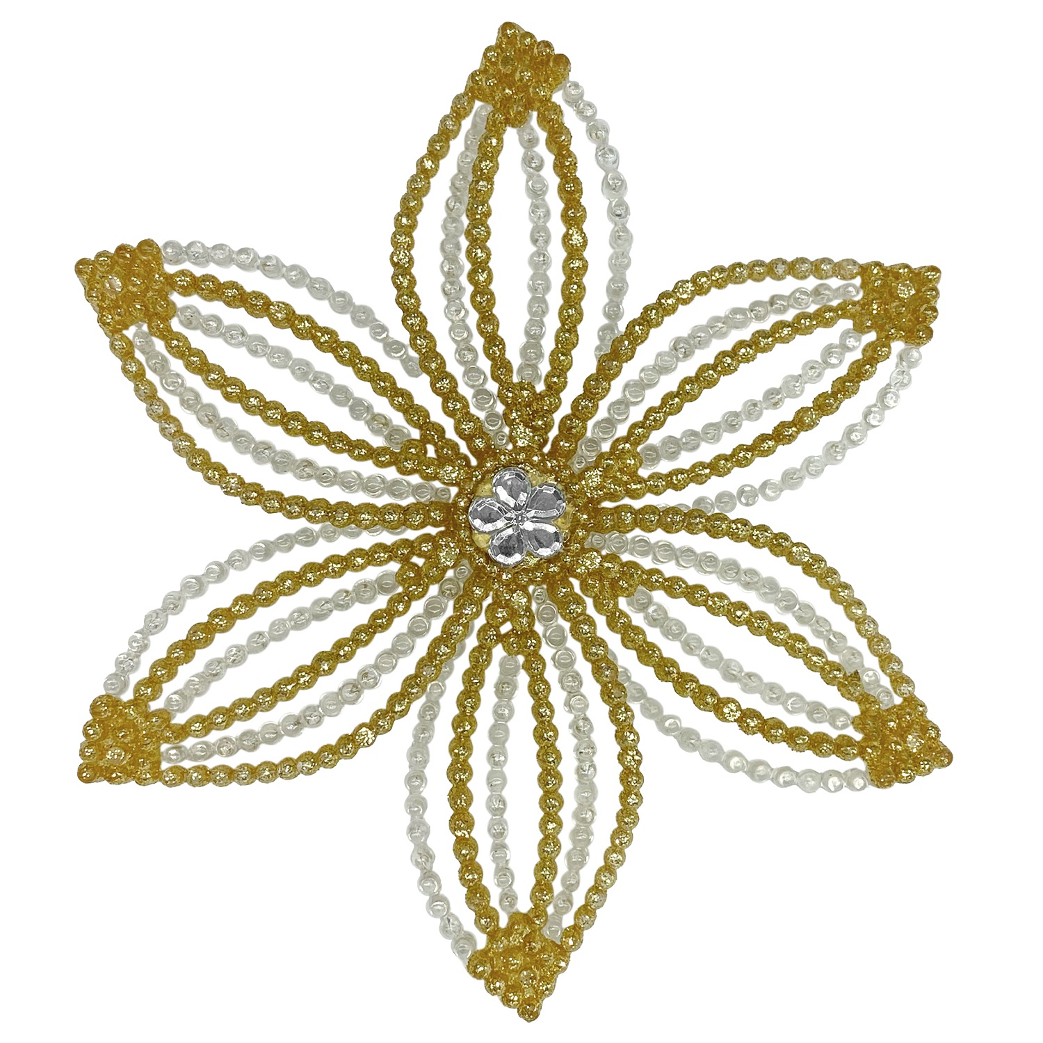 Декор Снежинка Эдельвейс золотисто-прозрачная с блеском d14х2,5см