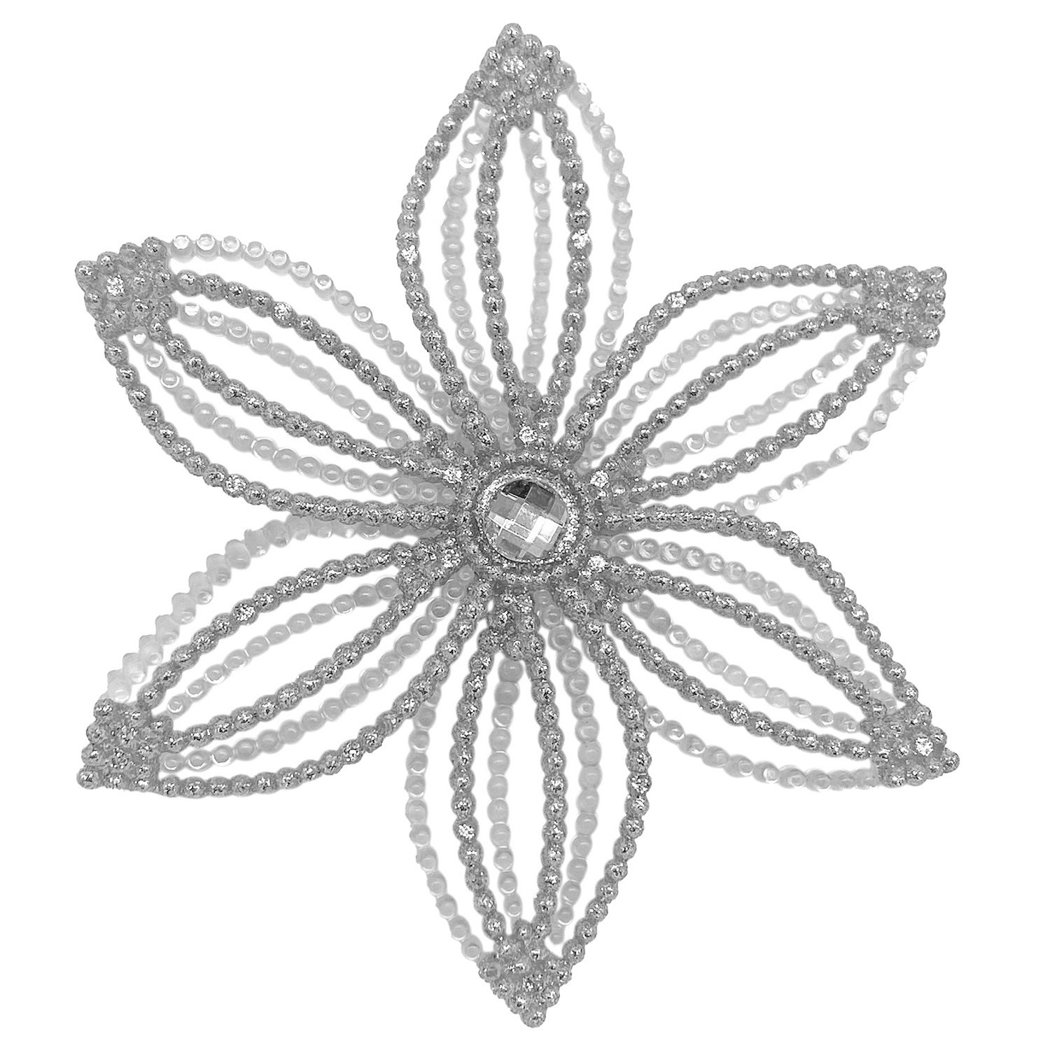 Декор Снежинка Эдельвейс прозрачно- серебристая с блеском d14х2,5см
