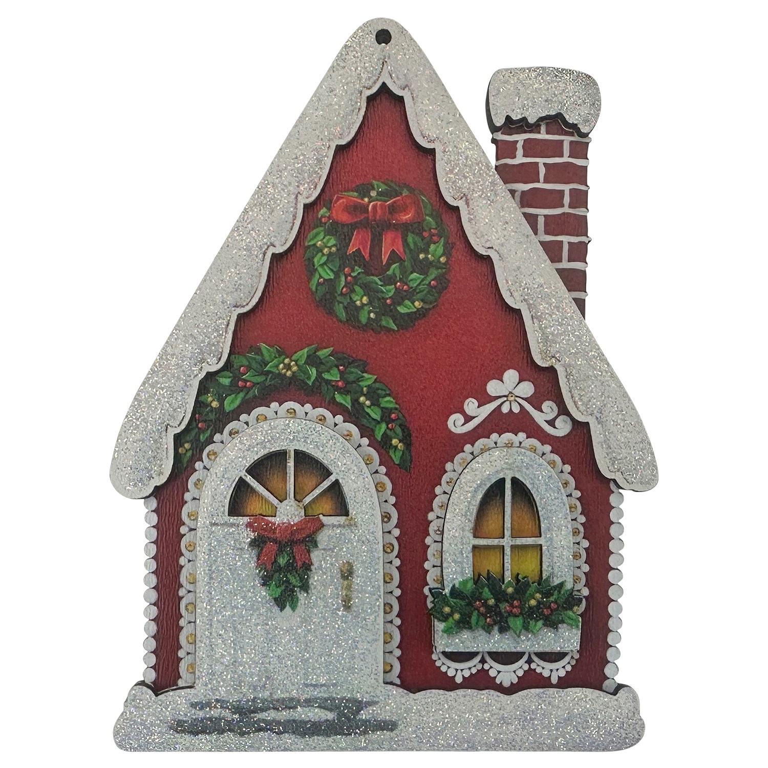 Декор Домик красный с веночком 8,5х11х0,6см