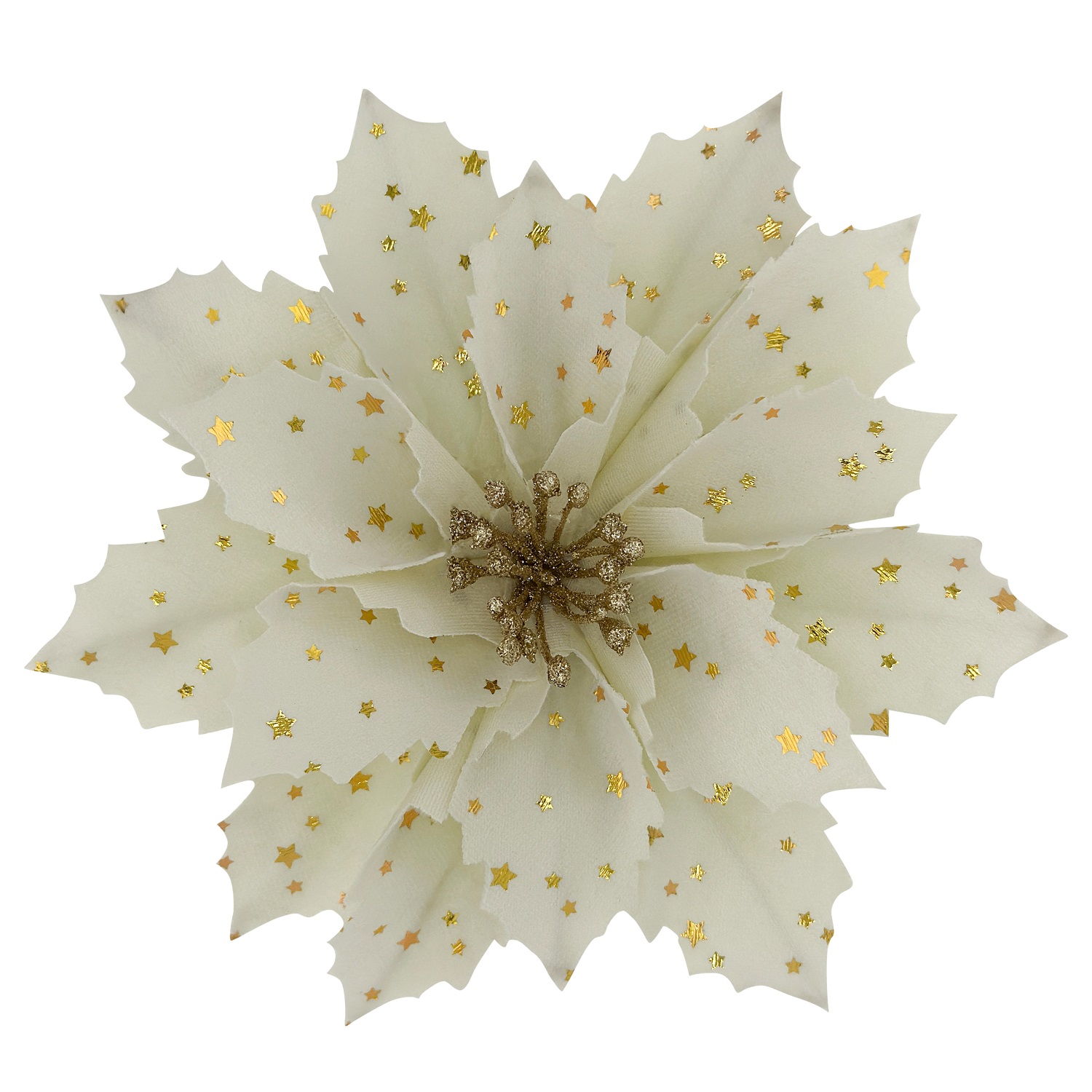Декор Пуансеттия кремовая со звездами на клипсе 23см
