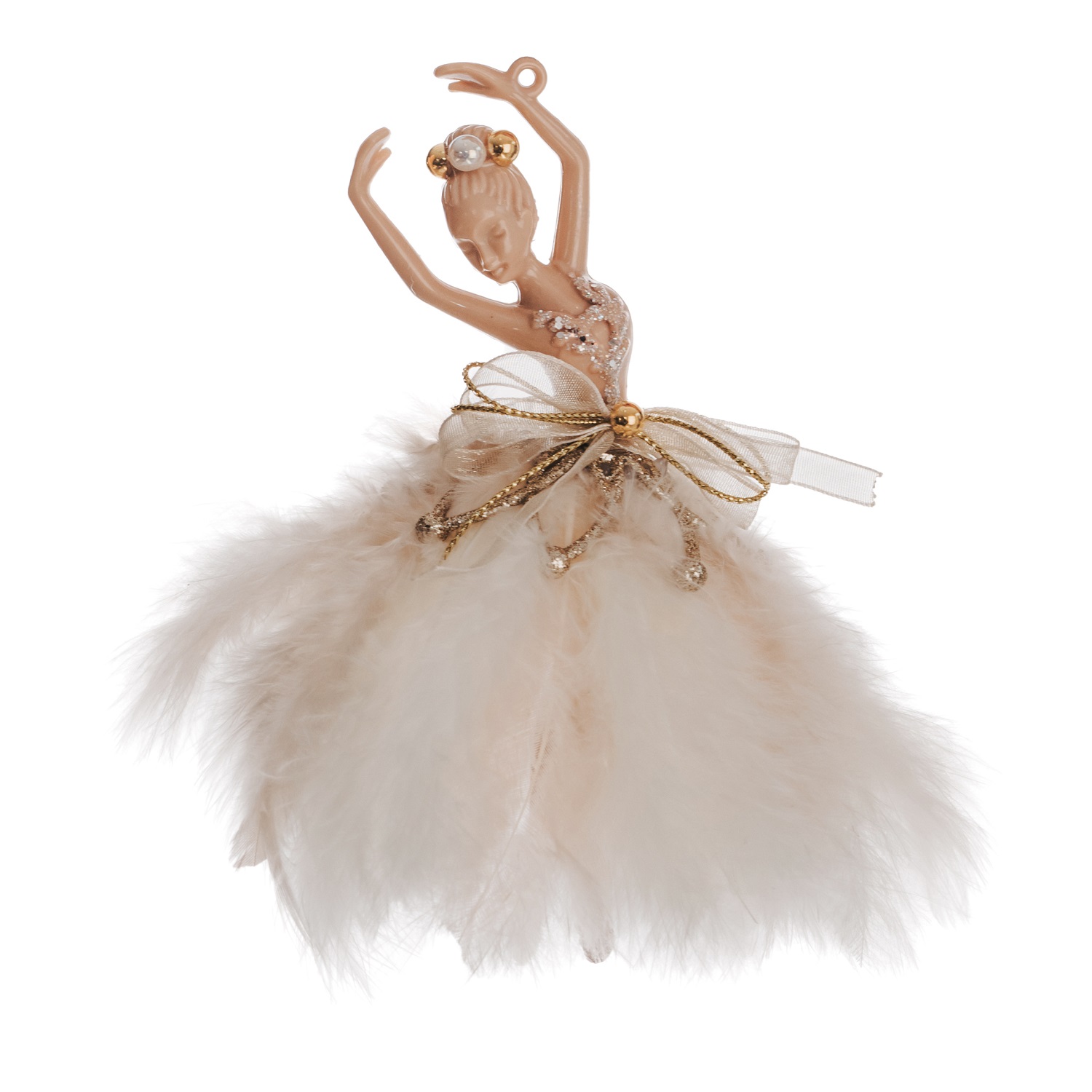 Декор Балерина бежевая с перьями 14х10х10см
