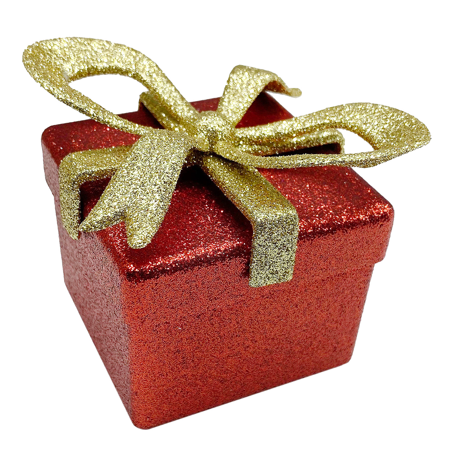 Декор Коробочка Сюрприз красная с золотым бантом квадрат 7,0х7,0х6,5см
