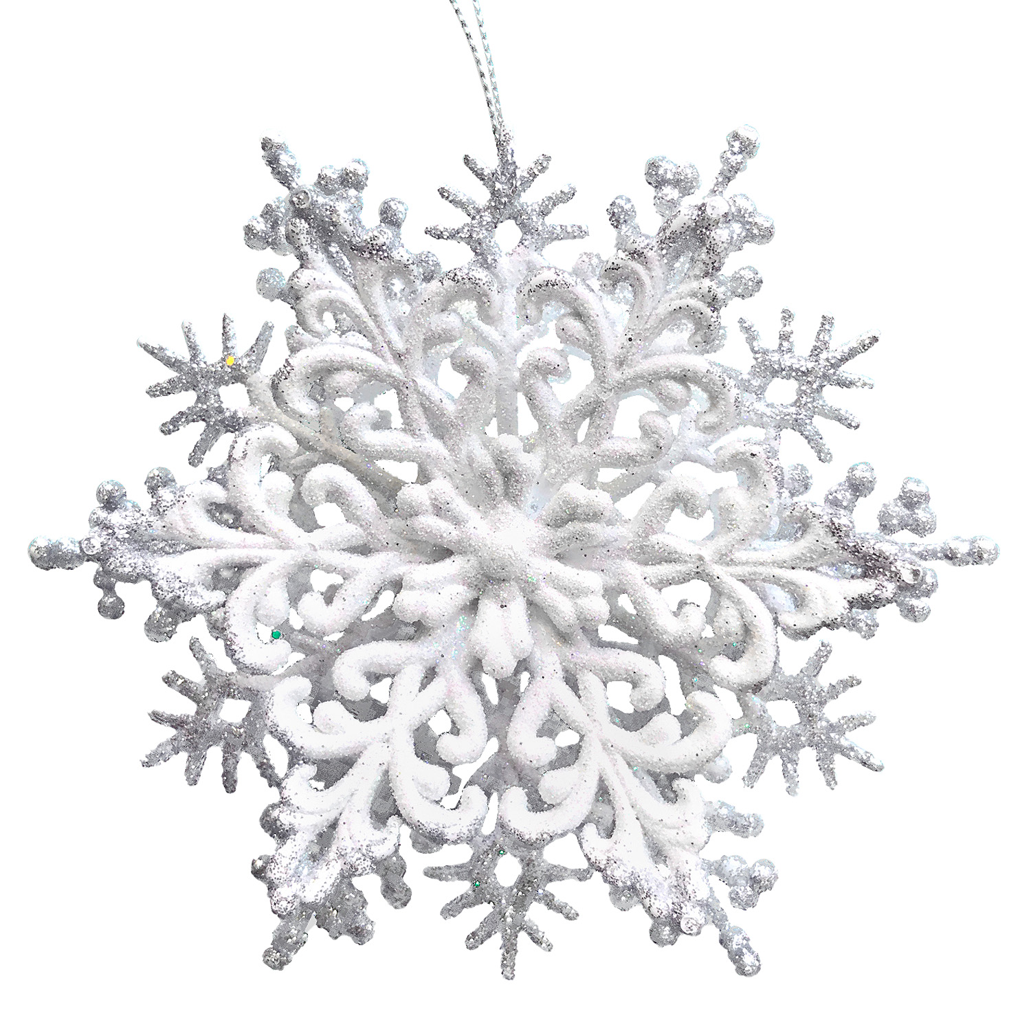 Декор Снежинка Классика объемная белая с серебристым блеском по краям d12см х 4см